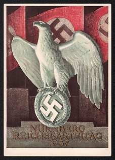 1937 'Nuremberg Reich Party Congresses', German Eagle, Third Reich Nazi Propaganda Postcard