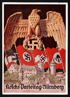 1935 'Reich Party Congress Nuremberg', German Eagle, Third Reich Nazi Propaganda Postcard