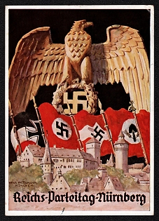 1935 'Reich Party Congress Nuremberg', German Eagle, Third Reich Nazi Propaganda Postcard