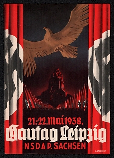 1938 'Gau Day Leipzig—NSDAP Saxony', German Eagle, Third Reich Nazi Propaganda Postcard