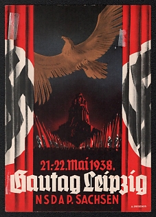 1938 'Gau Day Leipzig—NSDAP Saxony', German Eagle, Third Reich Nazi Propaganda Postcard