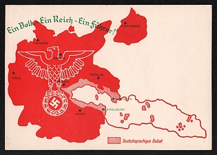 1933-1945 'One People, One Realm, One Leader!', Maps, Third Reich Nazi Propaganda Postcard