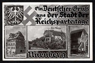 1933-1945 'German Greetings from the City of the Reich Party Congresses: Nuremberg', Third Reich Nazi Propaganda Postcard