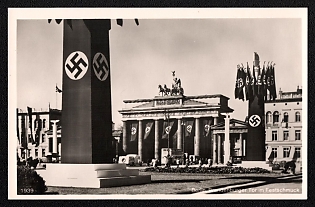 1939 'Berlin: Brandenburg Gate in Festive Decoration', Third Reich Nazi Propaganda Postcard