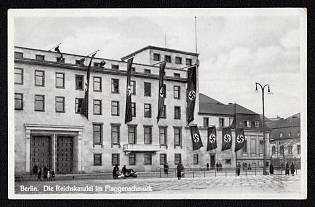 1933-1945 'Berlin. The Reich Chancellery Adorned with Flags', Third Reich Nazi Propaganda Postcard