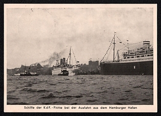 1937 'Ships of the Kdf Fleet Departing from Hamburg Harbor', NSDAP Party Rallies, Third Reich Nazi Propaganda Postcard