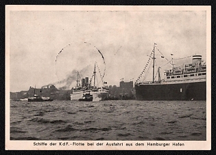 1937 'Ships of the Kdf Fleet Departing from Hamburg Harbor', NSDAP Party Rallies, Third Reich Nazi Propaganda Postcard