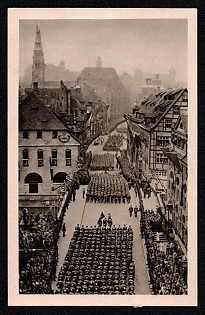 1938 'Nuremberg March-Past before the Fuhrer', Nunemberg NSDAP Party Rallies, Third Reich Nazi Propaganda Postcard