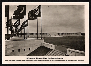 1933-1945 'Nuremberg: Main Grandstand at the Zeppelin Field', Nunemberg NSDAP Party Rallies, Third Reich Nazi Propaganda Postcard