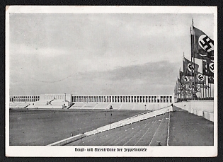 1936 'Main and Honorary Grandstands at the Zeppelin Field', Nunemberg NSDAP Party Rallies, Third Reich Nazi Propaganda Postcard