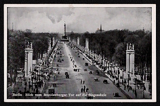 1942 'Berlin: View from the Brandenburg Gate Toward the Victory Column', Nunemberg NSDAP Party Rallies, Third Reich Nazi Propaganda Postcard