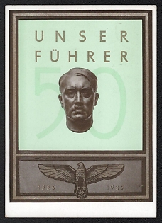 1939 'Our Leader', Hitler, Third Reich Nazi Propaganda Postcard