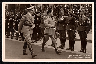 1937 'The Fuhrer and the Duce: "Guarantors of Peace"', Hitler and Personalities, Third Reich Nazi Propaganda Postcard