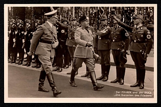 1937 'The Fuhrer and the Duce: "Guarantors of Peace"', Hitler and Personalities, Third Reich Nazi Propaganda Postcard