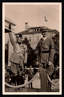 1937 'The Fuhrer and the Duce: "Guarantors of Peace"', Hitler and Personalities, Third Reich Nazi Propaganda Postcard