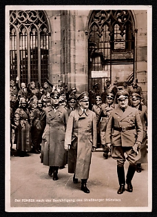 1933-1945 'The Fuhrer after Inspecting Strasbourg Cathedral', Hitler and Personalities, Third Reich Nazi Propaganda Postcard