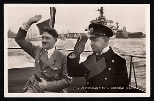 1933-1945 'The Reich Chancellor and Admiral Raeder', Hitler and Personalities, Third Reich Nazi Propaganda Postcard
