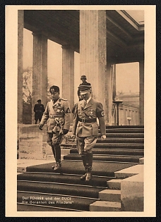 1937 'The Fuhrer and the Duce: "Guarantors of Peace"', Hitler and Personalities, Third Reich Nazi Propaganda Postcard