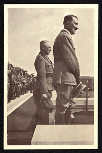 1933-1945 'Adolf Hitler at the Parade', Hitler and Personalities, Third Reich Nazi Propaganda Postcard