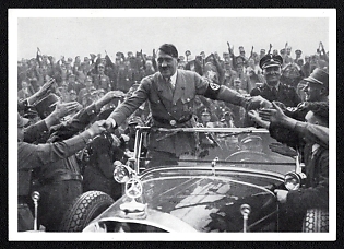 1933-1945 'Adolf Hitler Rides in a Car Among the People', Hitler and People, Third Reich Nazi Propaganda Postcard