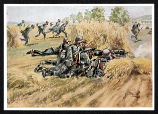 1933-1945 'Heavy Machine Gun in Combat', Infantry Wehrmacht Army Military, Third Reich Nazi Propaganda Postcard