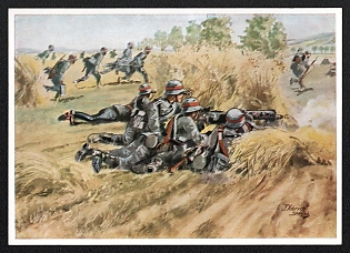 1933-1945 'Heavy Machine Gun in Combat', Infantry Wehrmacht Army Military, Third Reich Nazi Propaganda Postcard
