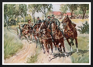 1933-1945 'Gun Limbers Taking Cover', Infantry Wehrmacht Army Military, Third Reich Nazi Propaganda Postcard