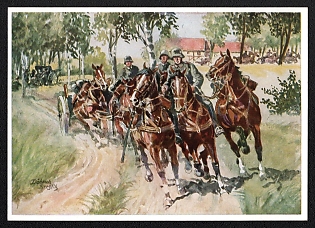 1933-1945 'Gun Limbers Taking Cover', Infantry Wehrmacht Army Military, Third Reich Nazi Propaganda Postcard