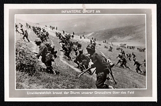 1933-1945 'Infantry Attacks: the Assault Wave of Our Grenadiers Rolls Irresistibly Across the Field', Infantry Wehrmacht Army Military, Third Reich Nazi Propaganda Postcard