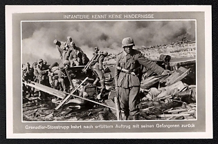 'No Obstacles for the Infantry: a Grenadier Assault Team Returns with Prisoners after Successfully Completing a Combat Mission', Infantry Wehrmacht Army Military, Third Reich Nazi Propaganda Postcard