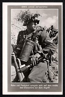 1933-1945 'Eternally Youthful Infantry: Calmness and Determination are Etched on the Grenadier's Face Before the Attack', Infantry Wehrmacht Army Military, Third Reich Nazi Propaganda Postcard