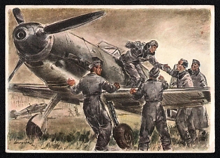 1940 'Fighters after Completing a Combat Mission', Military Aircraft Air Force Luftwaffe, Third Reich Nazi Propaganda Postcard