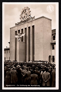 1937 'Main Portal: for the Opening of the Exhibition', Military Parade, Gathering, Third Reich Nazi Propaganda Postcard