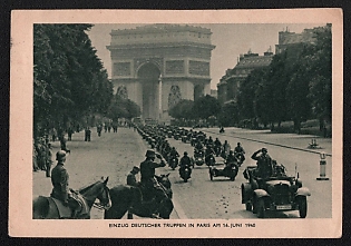 1940 'Entry of German Troops Into Paris, June 14', Military Parade, Gathering, Third Reich Nazi Propaganda Postcard