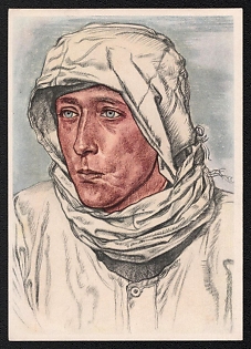 1940 'Experienced Commander of a Reconnaissance Patrol in the Forward Zone of the "Westwall" Clad in a Snow Camouflage Smock', Portratis, Third Reich Nazi Propaganda Postcard