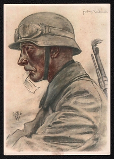 1940 'W. Willrich: Motorcycle Dispatch Rider of an Armored Advance Detachment', Portratis, Third Reich Nazi Propaganda Postcard