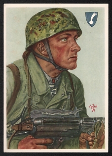 1940 'W. Willrich: ‘Feldwebel’ Arpke, Who, With His Assault Squad, Secured Key Bridges for the German Advance', Portratis, Third Reich Nazi Propaganda Postcard
