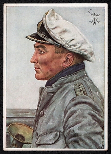 1933-1945 'Our U-boat Arm — W. Willrich: ‘Kapitanleutnant’ Gunther Prien, the Hero of Scapa Flow. From the Willrich Portfolio Published By "Grenze Und Ausland," Berlin "The Men of Our U-boat Arm"', Portratis, Third Reich Nazi Propaganda Postcard