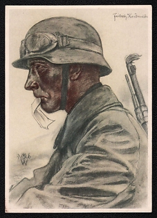 1940 'W. Willrich: Motorcycle Dispatch Rider of an Armored Advance Detachment', Portratis, Third Reich Nazi Propaganda Postcard
