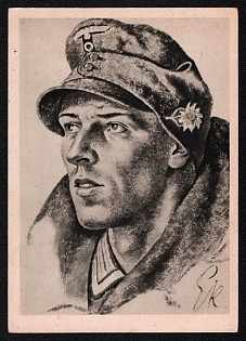 1933-1945 'Pk Drawing — War Correspondent Kretschmann', Portratis, Third Reich Nazi Propaganda Postcard