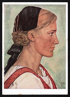 1933-1945 'German Blood Nobility Worldwide W. Willrich: Agricultural Worker's Daughter from Styria', Woman Portratis, Third Reich Nazi Propaganda Postcard
