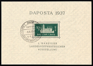 1937 Danzig Gdansk, Germany, Souvenir Sheet, Special Cancellations