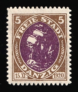 1921 5pf Danzig Gdansk, Germany, Overinked Center