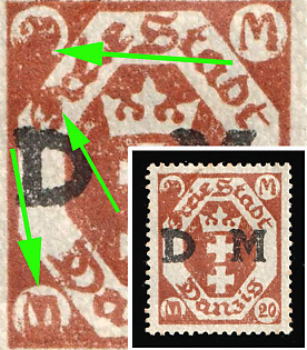 1922 20m Danzig Gdansk, Germany, Official Stamp, OVERINKED
