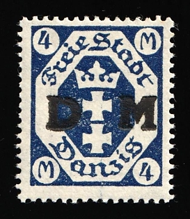 1922 4m Danzig Gdansk, Germany, Official Stamp, OFFSET of Overprint