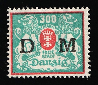 1922 300m Danzig Gdansk, Germany, Official Stamp, Background WITHOUT a Rossete Pattern
