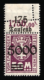 1923 5000 on 50m, Danzig Gdansk, Germany, Postage Due, Margin, Plate Number, DOUBLE Perforation