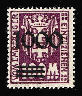 1923 1000 on 100m, Danzig Gdansk, Germany, Postage Due, Unissued