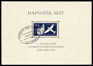 1937 Danzig Gdansk, Germany, Airmail, Souvenir Sheet, Special Cancellations