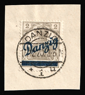 1920 2pf on piece, Danzig Gdansk, Germany, Special Cancellation